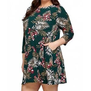 NEW SHOPIN LA perfect holiday floral mini dress - plus in green combo